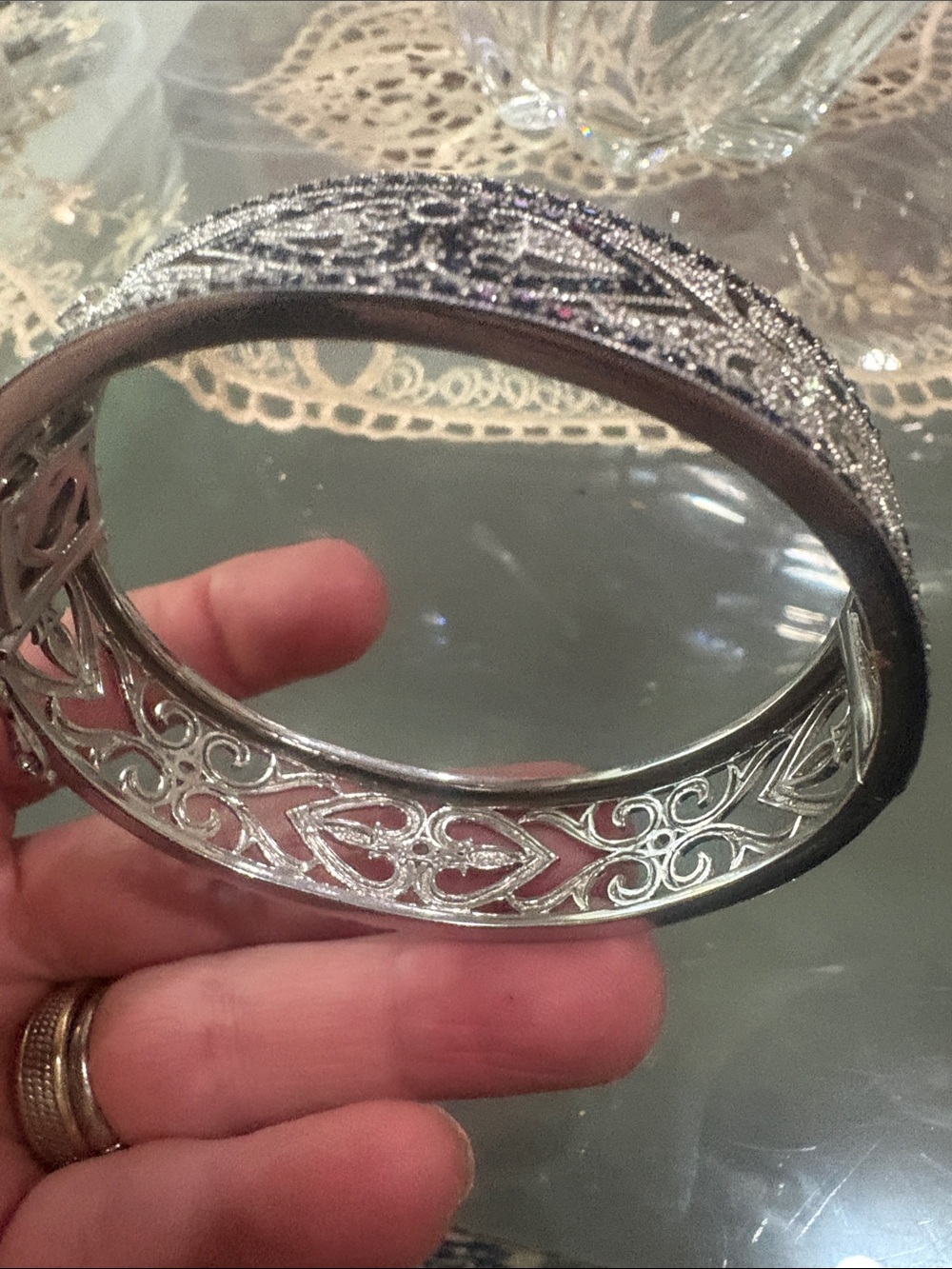 Sapphire Diamond  Bangle Sterling Silver new - Picture 7 of 14